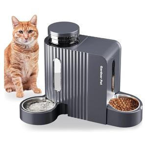Gardner Pet Automatic Gravity Cat Food Feeder and Water Dispenser Stainless Steel Two-in-One Set Large Capacity Dispenser for Pets Dogs, Puppies, Kittens-(0.8 Gallons x 2)