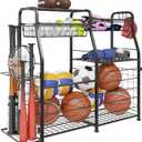 Garage Sports Equipment Organizer with Wheels - Ball Storage Rack with Elastic Rope or Wire Mesh,Garage Organizer System,Indoor/Outdoor Sports Rack for Sports Gear and Toys Storage,Black