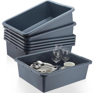 6 Pcs Commercial Bus Tubs 21.1" L x 16.9" w x 6.6" h Large Plastic Tubs Heavy Duty Wash Basin Tote Box for Restaurant Home Hotel Kitchen Organization Storage(Gray)