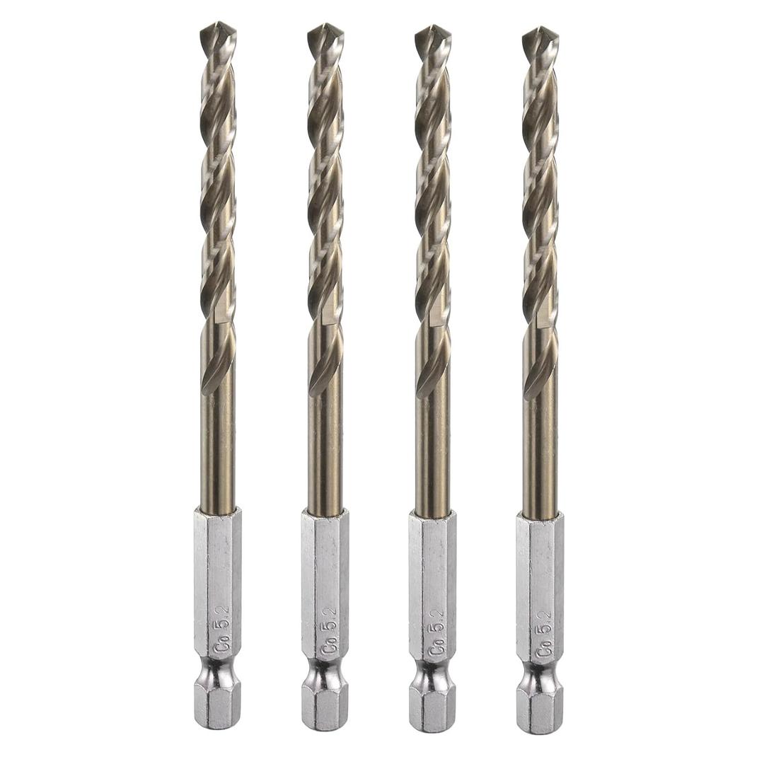 5 x HARFINGTON 4pcs M35 High Speed Steel Cobalt Twist Drill Bit 5.2mm/0.04" Dia with Quick Change 1/4" Hex Shank Jobber Drill Bit for Metal, Steel, Copper, Aluminum, Zinc Alloy