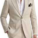 Men's 2 Pieces Linen Suits Casual Lightweight Summer Beach Groom Wedding Suit Linen Blazer Pants Set, Beige XXXL