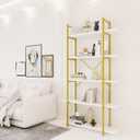 5 Tiers Bookshelf Organizer White Faux Marble Shelf,Modern Open Display Storage Bookcase, and Metal Bookshelf Standing Storage Shelf Tall Shelving Units for Home Office Study