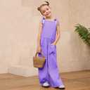 Mirawise Girls Romper Tie Strap Jumpsuit Kids Sleeveless Outfits Overalls Wide leg Elastic Clothes Long Pants with Pockets (8-9 Years, Purple)