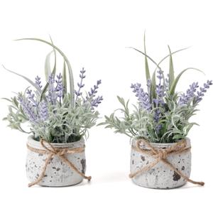Small Fake Plants, 2 Pack Mini Artificial Plants Fake Lavender Plant in Pot, Lavender Decor and Dining Room Desk Shelf Bathroom Living Room (A-2pcs)