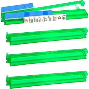 Mahjong Racks with Pushers Set of 4, All-in-one Integrated Tile Rack Combo, Premium Compact Plastic Mahjong Racks with Pushers for 166 PCS 1.2 Inch American Mahjong Tile, 17.8 x 3.1 x 1.2 inches