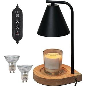 YODEWA Candle Warmer Lamp with Timer and Dimmer Wood Base, Farmhouse Electric Candle Lamps Warmer for Jar Candles Housewarming Gifts New Home Decor Birthday Gifts for Women/Daughter/Mom  Black