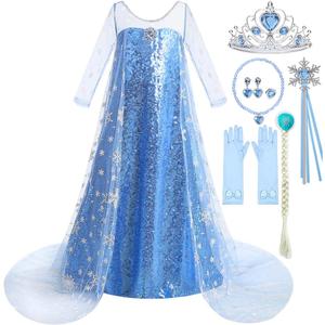 Snow Princess Dress for Girls Toddler Queen Costume Halloween Christmas Cosplay Birthday Party Outfits Kids (2-3T)