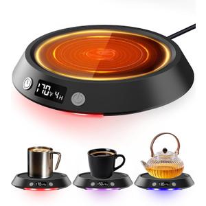 Kepwam Coffee Mug Warmer - 50W Electric Coffee Warmer for Desk 3 Temp Settings & 2-9 Timer Smart Cup Warmer for Desk Candle Warmer Plate with LED Lights Beverage Tea Milk Warmer for Home & Office