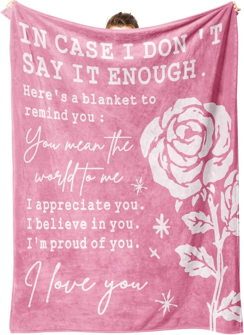 Afterprints Valentine's Day Romantic Gifts for Her, Girlfriend, Wife, I Love You Blanket, Anniversary, Birthday Gifts for Women, Soft Throw Blankets with Rose Print 50 x 60''
