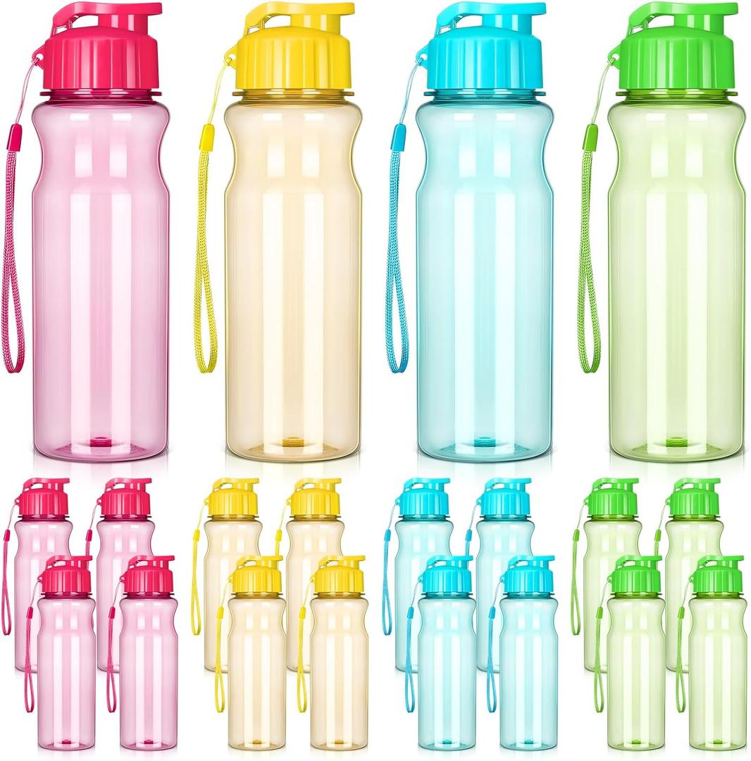 Tioncy 20 Pieces Plastic Water Bottles for Adults Bulk 17 oz Sport Drink Bottles with Handle Strap Lightweight Leakproof Drink Flip Top cups for Party Outdoor 