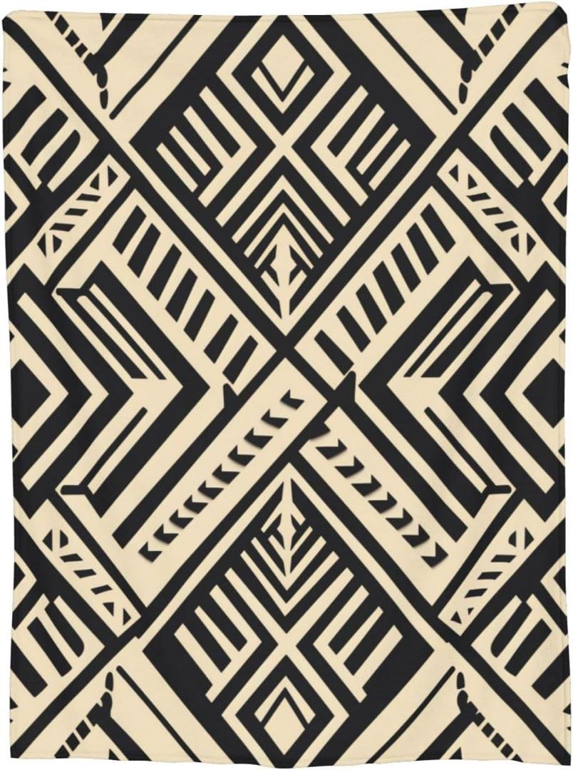 Black and White Geometric Style Print Blanket Flannel Throw Blanket for Sofa Couch Bed Home Decorative Gift Throw Size 60"X50" Blanket A3453