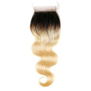 1B/613 Ombre Blonde Pre Plucked Lace Closure Human Hair Brazilian Virgin Hair Body Wavy Clousre Hair Pieces 4X4 12 Inch Bleached Knots Top Closures With Natural Hairline