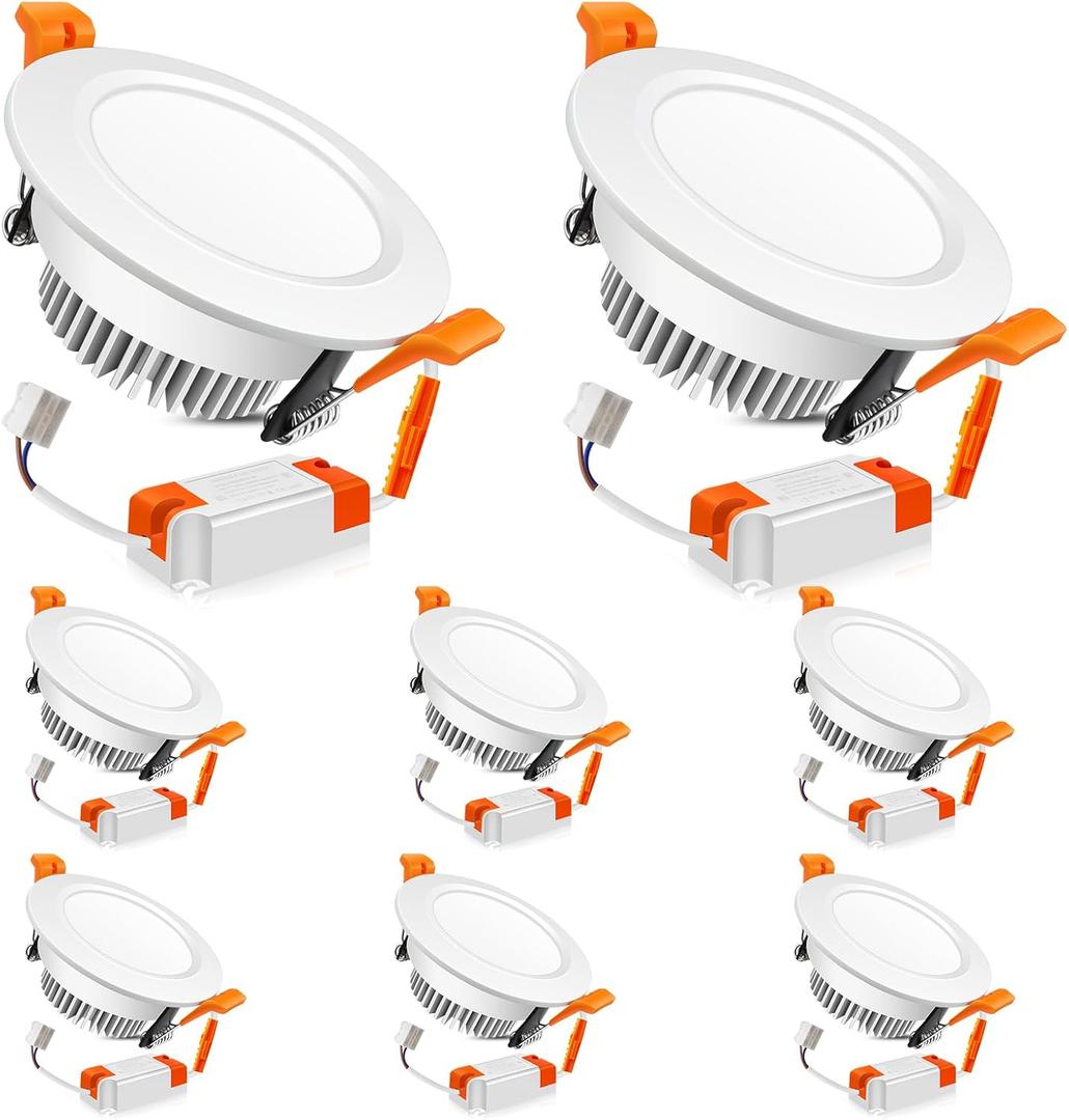 3.5 Inch LED Recessed Lighting Dimmable Downlight, 7W (55W Halogen Equivalent), 3000K Warm White, CRI80, LED Recessed Ceiling Light with Driver (8 Pack)