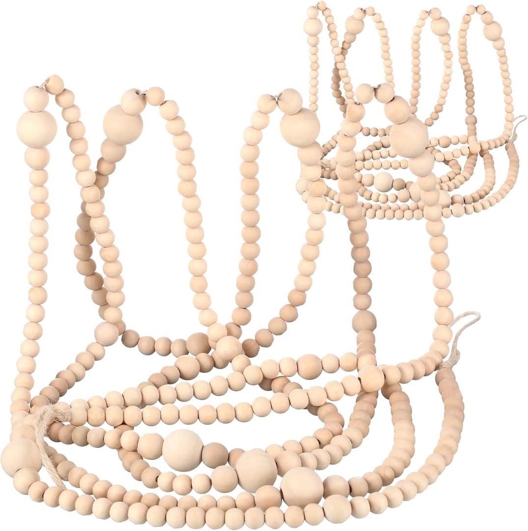 2 Pcs 24 Feet Christmas Wooden Bead Garland - Farmhouse Boho Xmas Tree Decor - Rustic Vintage Boho for Christmas Decoration Supply