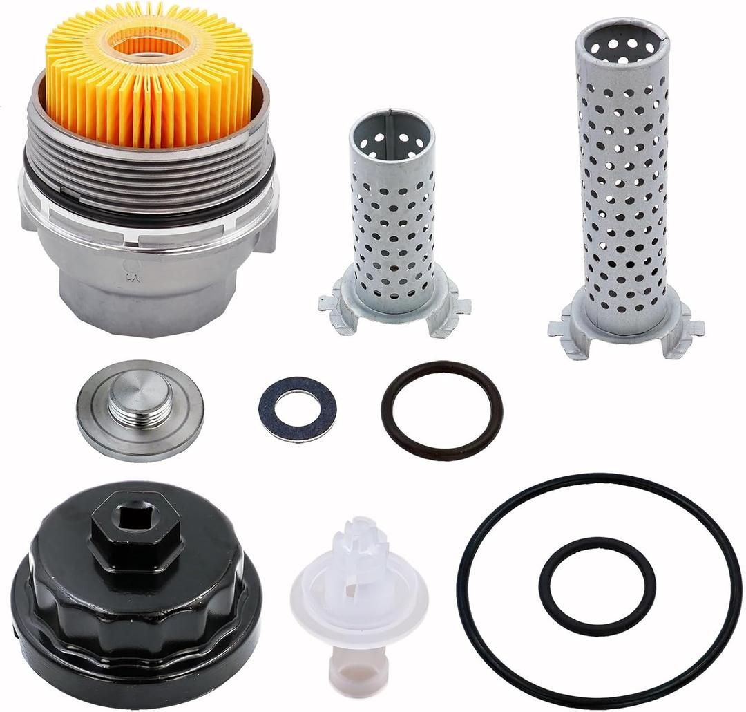 Oil Filter Housing Cap Assembly Kit 15620-31060 for Toyota Rav4 Tundra 4Runner Camry Highlander Tacoma Lexus RX350 Aluminum Oil Filter with Wrench Drain Plug, 15620-0S010 15620-36020 15643-31050
