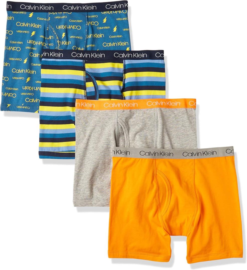 Calvin Klein Boys' Underwear Four Pack Boxer Brief Value Pack (Large, Blue/Orange Pack)