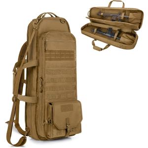 GOBUROS Tactical Rifle Bag Backpack Fits 28 inches Rifles, Soft Rifle Case with 3 Magazine Holders, Padded Shoulder Straps, Lockable Zipper and Molle System for Hunting and Shooting