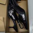 Rilista Women's Slingback Kitten Heels Closed Pointed Toe Backless Wedding Party Dress Pumps Shoes, Black Suede, 7