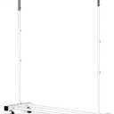 Clothing Rack, 55.51 Inch Heavy Duty Clothes Rack Rolling Garment Rack with Wheels and Bottom Shelf, 130LB Capacity Clothes Racks for Hanging Clothes, Coats, Shirts, Sweaters, Skirts, White (Single)