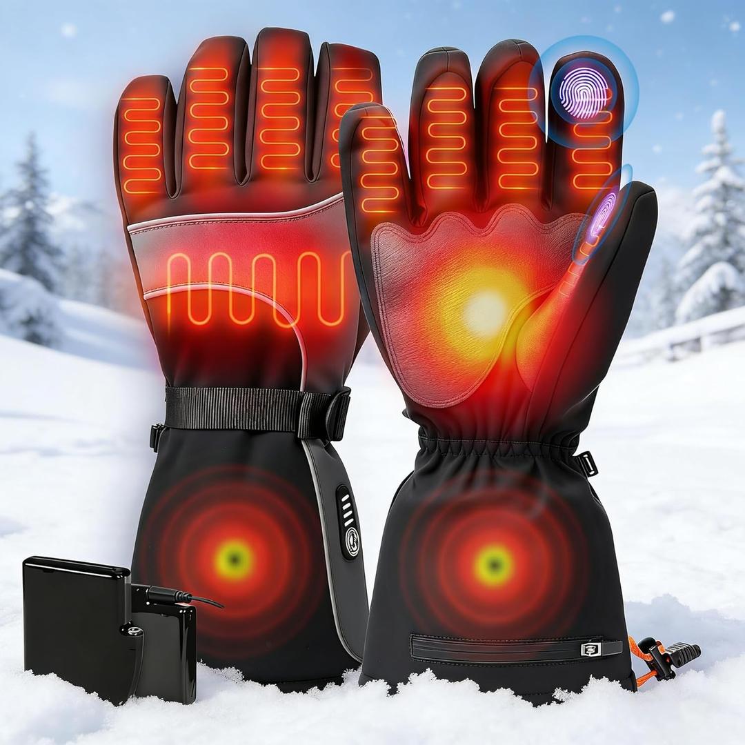 IPOW Heated Gloves for Men Women 7.4v 2200mah Electric Rechargeable Heating Ski Gloves with Touchscreen & 7 Layers Thick Solid Waterproof for Winter Outdoor Hunting Riding Ski Hiking Motorcycle