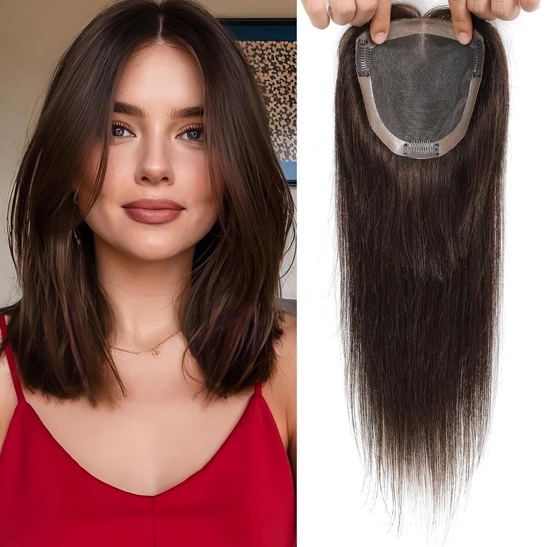 Hair Toppers for Women Real Human Hair 14 Inch No Bangs 65 Gram 100% Real Human Hair Toppers for Women with Thinning Hair 5x5 Hand-Tied Breathable Swiss Lace Base Blonde 3 Clips in Hair pieces,#2