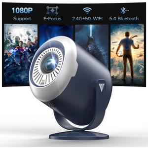 Mini Projector with Stand - Native 1080P WiFi 6 Portable Projector with Electric Focus & Bluetooth 5.0, 240 Rotatable Movie Projector for Bedroom & Home Theater