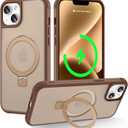 Magnetic Compatible with iPhone 14 Case with Stand [Military Grade Drop Tested][Compatible with Magnet] Ring Translucent Slim Hard Back Soft Edge, Desert Gold