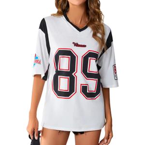 SOLY HUX Women's Jersey Shirts Oversized Letter Print Graphic Tees V Neck Half Sleeve T Shirt Summer Tops (Medium, White Letter)