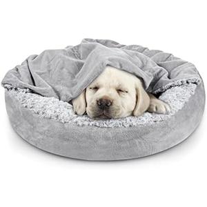 JOEJOY Small Dog Bed Cat Bed with Hooded Blanket, Cozy Cuddler Luxury Puppy Pet Bed, Donut Round Calming Anti-Anxiety Dog Burrow Cave Bed - Anti-Slip Bottom and Machine Washable 23 inch JOEJOY Small Dog Bed Cat Bed with Hooded Blanket, Cozy Cuddler Luxury Puppy Pet Bed, Donut Round Calming Anti-Anxiety Dog Burrow Cave Bed - Anti-Slip Bottom and Machine Washable 23 inch
