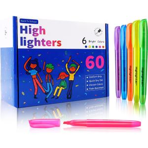 Highlighters Assorted Colors, 60 Pack Highlighters Bulk : No Bleed & Dry-Quickly, Highlighter Set : Chisel Tip & 6 Bright Colors, Highlighter Markers for school | college | office supplies (Multicolor)