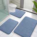 Yimobra Memory Foam Bath Mat Set 3 Pieces- Super Soft Absorbent Quick Dry Bathroom Rug Sets, Machine Washable Non Slip Floor Carpet for Tub Shower, Vanity & Toilet Base, Denim Blue (31.5''x20'' +17''x24'' + 24''x20'')