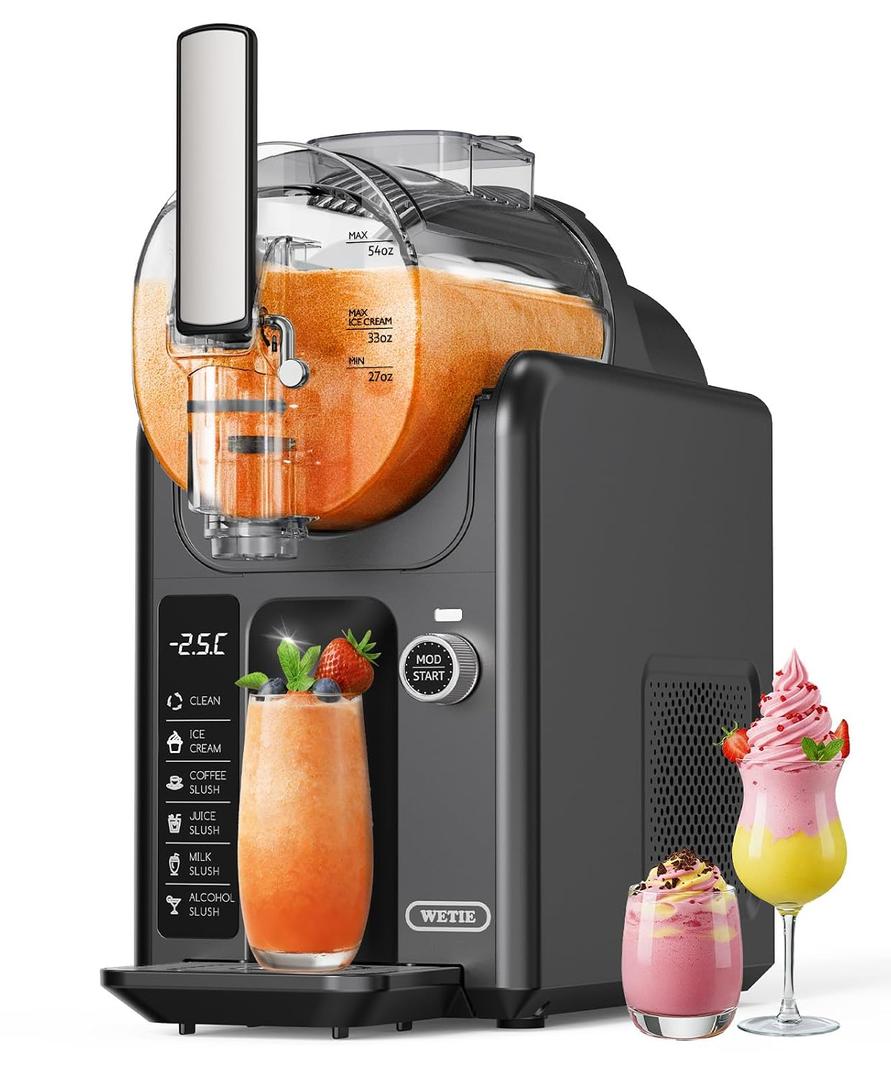 WETIE Slushie Machine, 82oz Slushy Maker with Adjustable Temperature, LED Display, Auto-Clean, 5-in-1 Frozen Drink Maker for Ice Cream, Frapps, Milkshake, Frozen Margaritas, 24H Running for Home