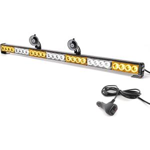 Traffic Advisor Light Bar 32 Inch Warning Emergency Led Strobe Lights Bar, 13 Flashing Patterns, Suction Cup Mount, Windshield Safety Lights for Truck VehiclesAmber & White