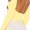 ForeFair Women Sexy Backless Short Sleeve Slim Fit Crewneck Summer Casual Y2K Crop Tee S