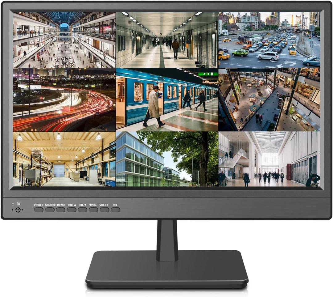 17inch Security Monitor,Supports Wall-Mounted-USB/Full Format Video Playback,CCTV Monitor with AV/HDMI Input/VGA/Headphone Output,Built-in Speaker, Remote Control 