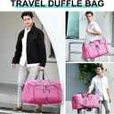 Dimayar 65L Travel Duffle Bag for Men Women - Foldable Duffel Bag with Shoes Compartment - Overnight Bags Waterproof & Tear Resistant(Rouge Pink)
