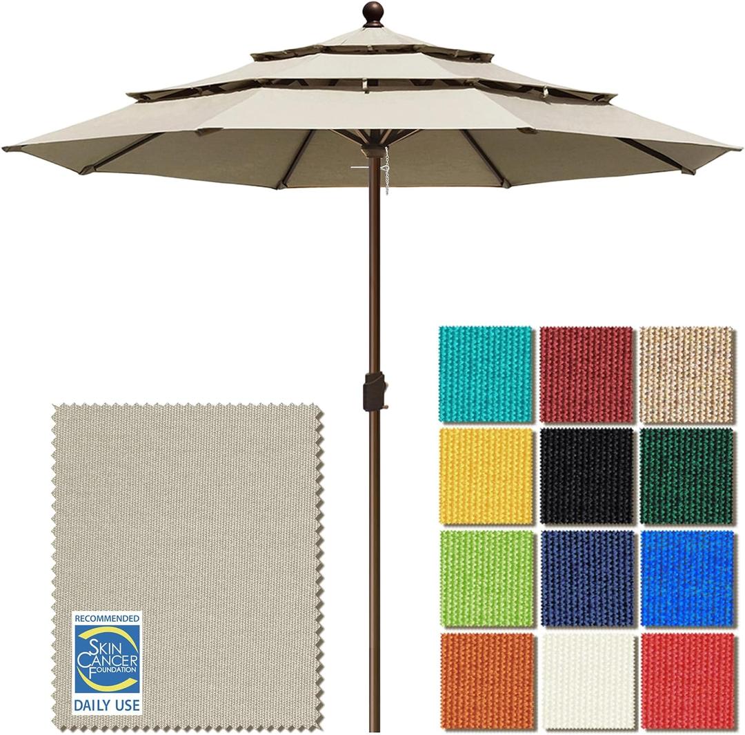 EliteShade USA 10-Year-Non-Fading 11ft 3-Tier Market Patio Umbrella, Commercial Grade Outdoor Table Umbrella with Crank Open, Windproof & UPF 50+ UV Protection, Heavy Duty Ventilation for Garden, Deck, Pool, Backyard, Beach & Bistro, No Tilt, Antique Beige