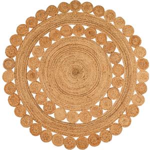 Hand Woven Braided Jute Rug - 5' Round - Reversible Farmhouse Dining Room Rug, Living Room, Bedroom, Kitchen - Natural Decorative Floor Boho Entry Area Rugs - 5ft Round Rug