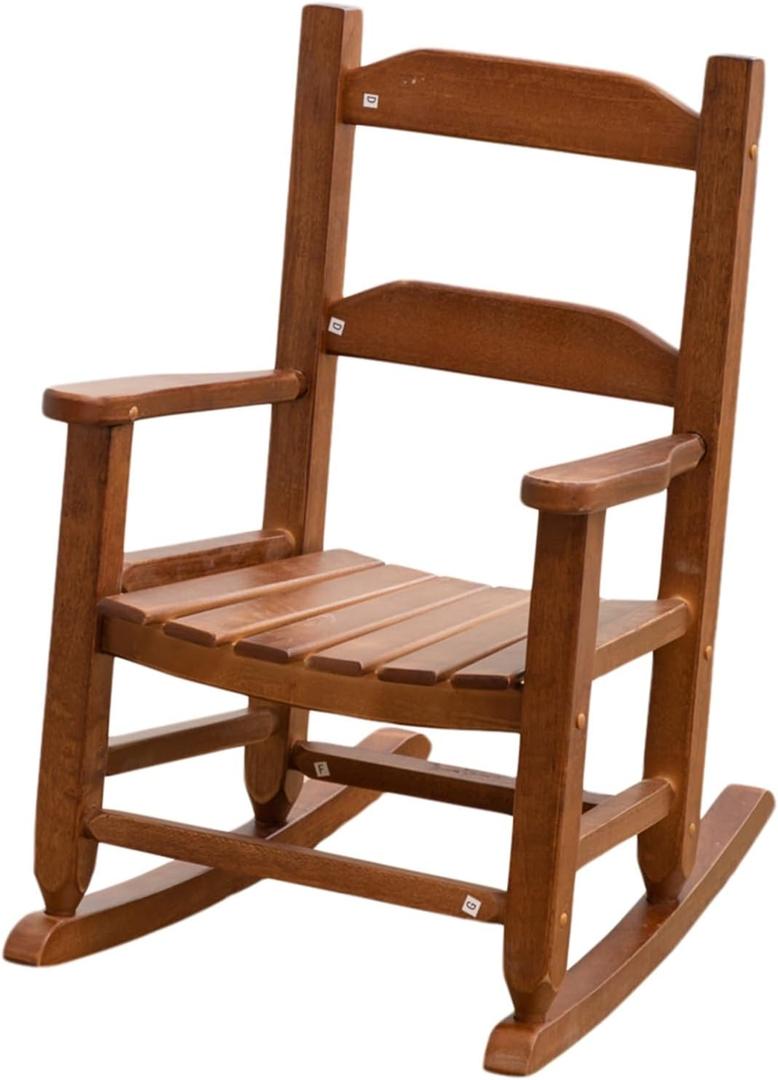 Toddler Rocking Chair Kids Child Wooden Small Baby Comfy Rocker Chairs Furniture for Nursery Bedroom Livingroom Outdoor Reading Room, Ages 3-6, Anti-Tip Design Safe & Sturdy Brown