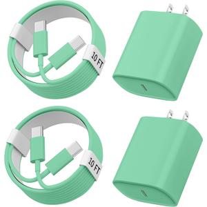 Phone 17 16 15 Charger Fast Charging, 10 FT Long USB C Charger Cord with 20W Type C Fast Phone Charging Block forPhone 17/17 Pro/17 Pro max/Air/Phone 16 15 Pro Max Plus, iPad, Android,Green