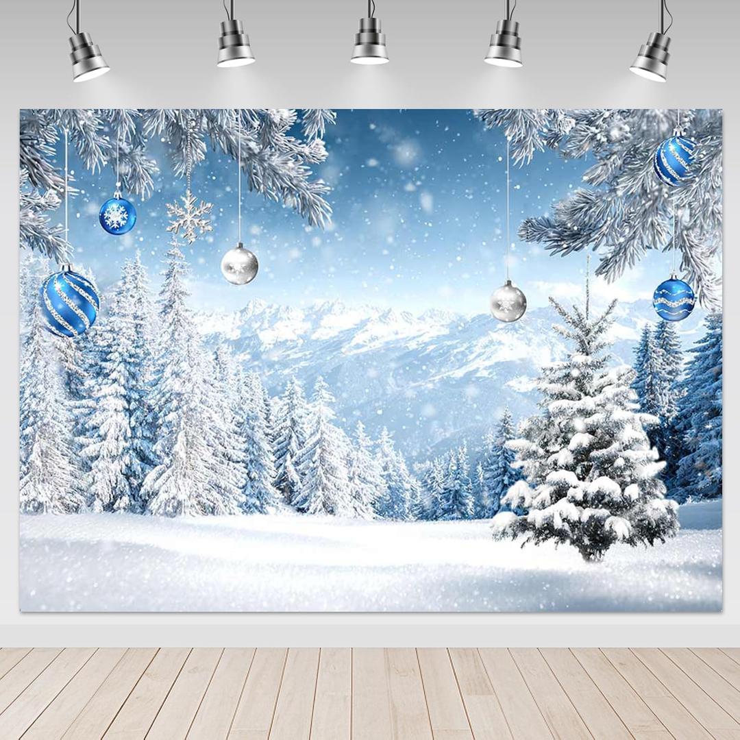 Mocsicka 8x6ft Winter Forest Backdrop Winter Wonderland Christmas Party Background Decorations Snowy Christmas Tree Photo Prop Supplies