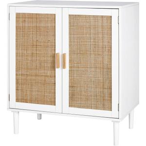 Finnhomy Sideboard Buffet Cabinet, Kitchen Storage Console with Rattan Decorated Doors, Liquor Buffet, Dining Room, Hallway, Cupboard Console Table, Accent Cabinet, 31.5X 15.8X 34.6 Inches, White