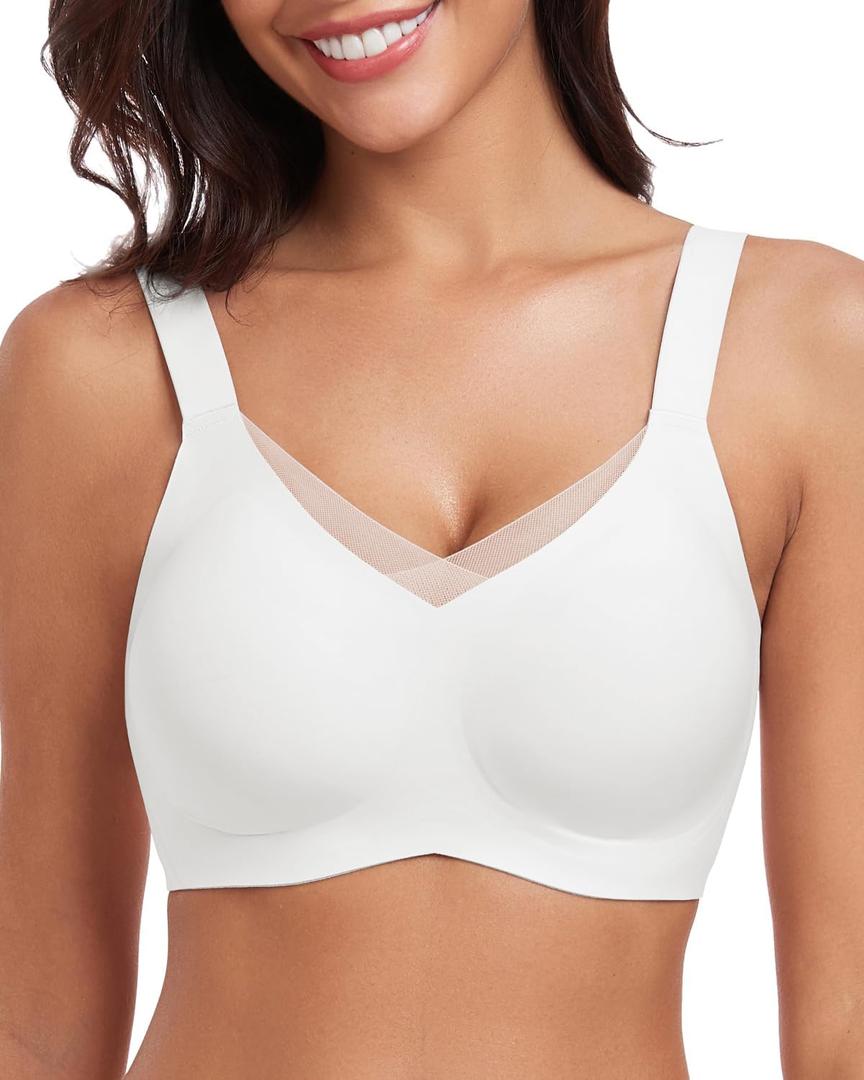 WOWENY Wireless Bras for Women No Underwire Push Up Bra Comfort Seamless Full Coverage Bralettes with Support Everyday Bra (White, S)