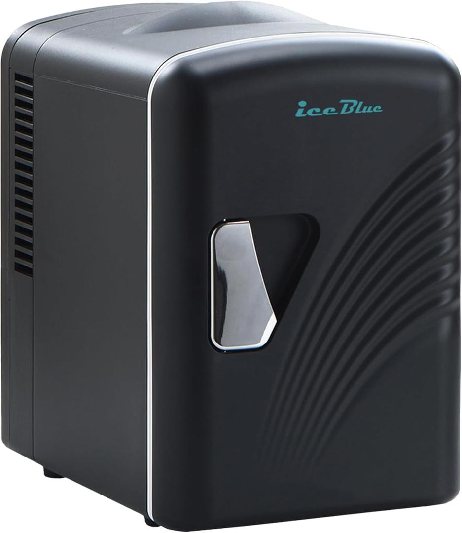 Iceblue Mini Fridge, Retro 4 Liter /6 Cans Mini Skincare Fridge, AC Plug & 12V Car Charger Mini Makeup Fridge, Compact & Portable 4A Cooling Tiny Fridge for Bedroom, Car, Office, Dorm, Gift (Black)
