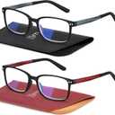 EASY READ 2 Pairs Sporty Style Reading Glasses for MenRectangular TR90 Blue Light Blocking Readers with Spring Hinge (Black/Red)