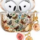 for Apple for Airpods 4 Case 2024 - Quicksand Liquid Cute Aesthetic Cover Mujer Girl Women Sparkling Sparkle Glitter Bling Sparkly Butterfly Flower Floral Keychain Girly for Airpod 4 Case