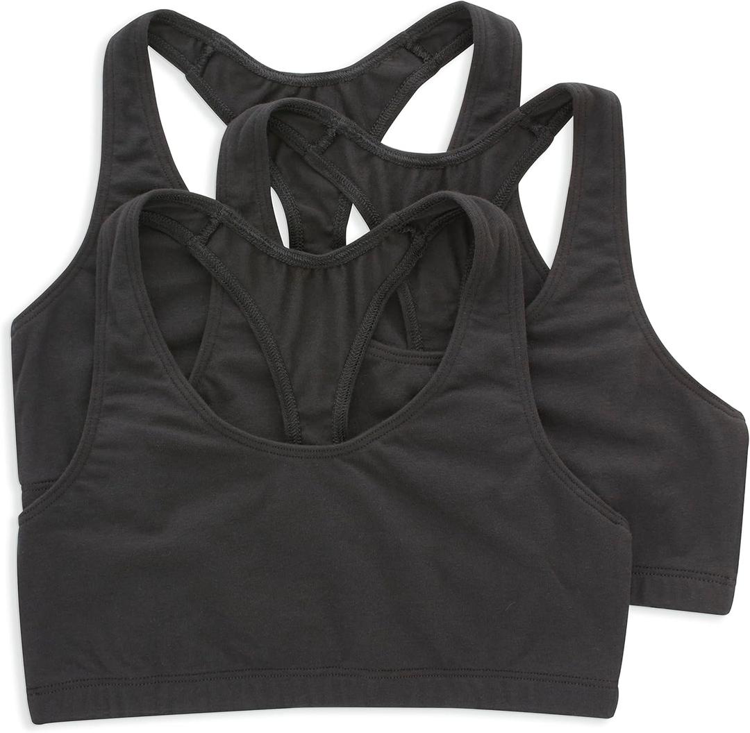Hanes Women's Racerback Cotton T-Back Bralette (3 Pack) (Black, XS)