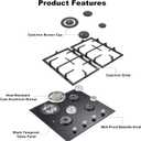 Gas Stove Top 24 Inch, Amzgachfktch Built-in Gas Cooktop 4 Burner, Black Tempered Glass Stove with NG/LPG Conversion Kit, Kitchen Propane Cooktop with Thermocouple Protection