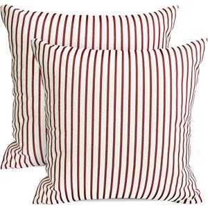 RYSMIYOU Decorative Throw Pillow Covers Set of 2 Red Striped Pillow Covers 18x18 Inch Throw Pillow Cover Linen Pillowcase Modern Farmhouse Outdoor Pillow Covers for Couch Sofa Living Room