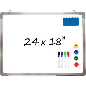 Whiteboard Set - Dry Erase Board 24 x 18 in with 1 Magnetic Dry Eraser, 4 Drywipe Markers and 4 Magnets - Small White Hanging Message Scoreboard for Home Office School (24x18 in) (24x18" Landscape)